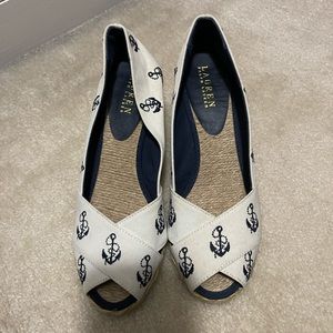 Ralph Lauren espadrille peep toe wedge. Size 8